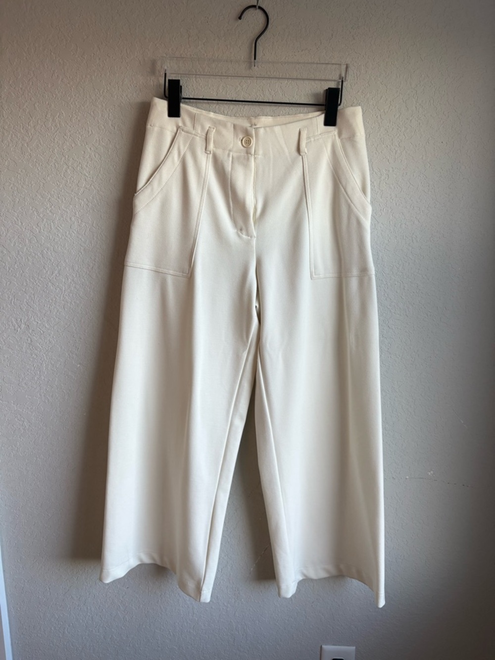 Max Studio London Cream Wide Leg Cropped Pants High Rise Trouser Size S